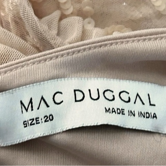 Mac Duggal Sequined Illusion High Neck Long Sleeve Midi Dress Cream 20 - Picture 7 of 9